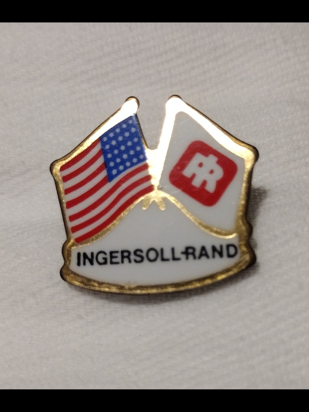 Ingersoll Rand American Flag Red White Blue Crossed Flags Pin